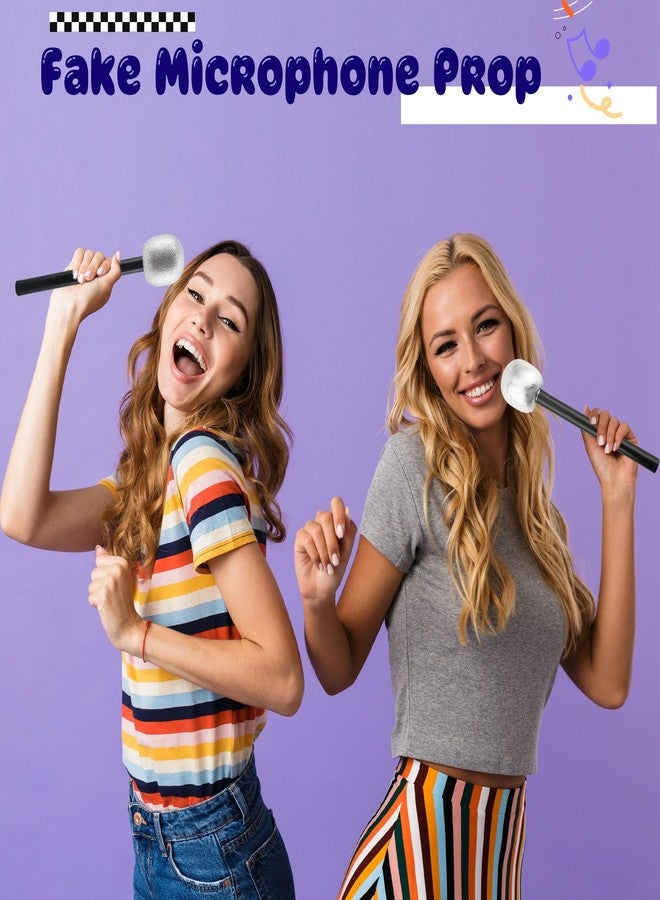 Haconba 6 Pack Glitter Plastic Microphone Toy Silver Fake Stage Mic Costume Prop for Cosplay Stage Play Prop Birthday Karaoke Theme Party Favors - Image 3